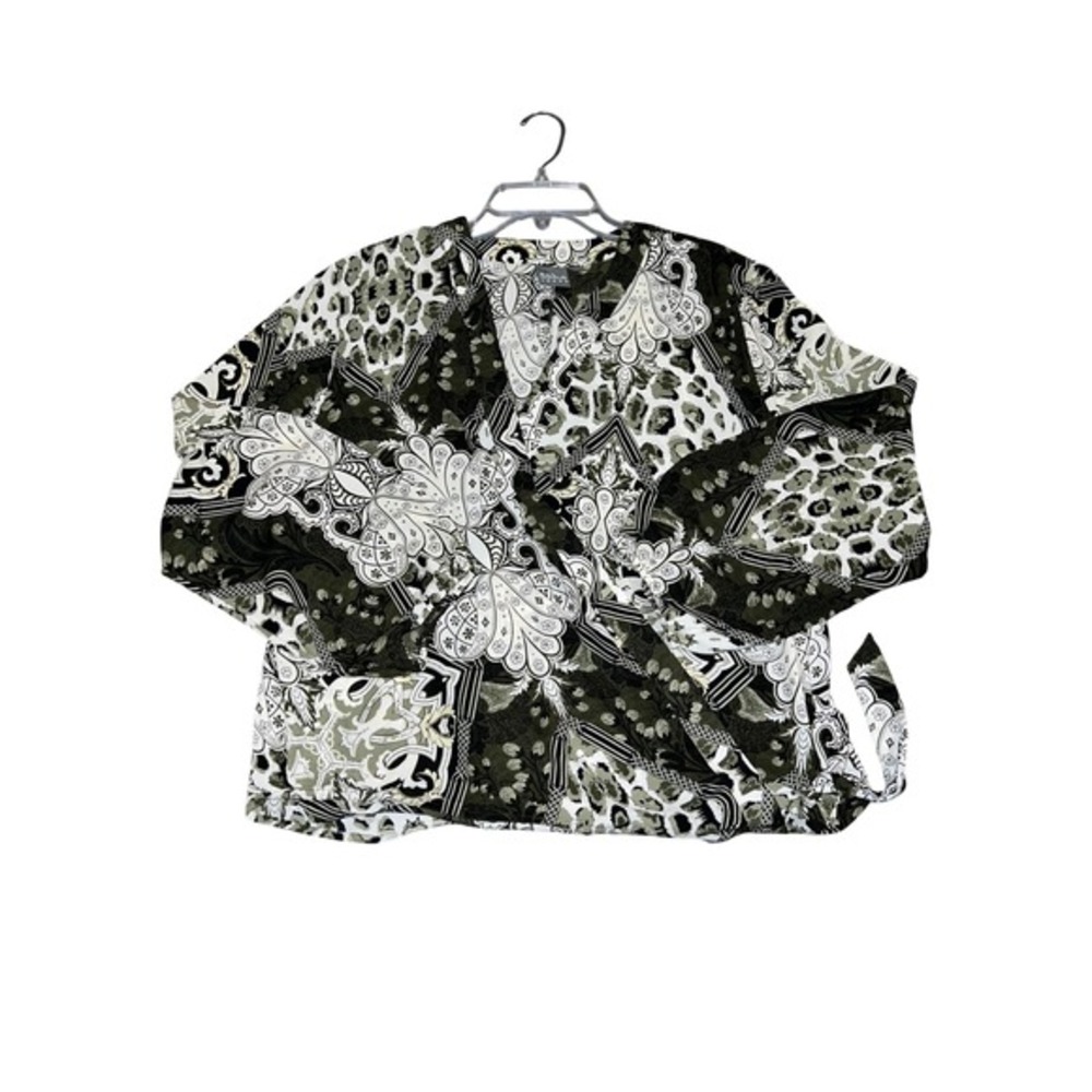 SOHO New York‎ Company Jeans Womens Wrap Style Blouse Kimono Sleeve Print XL Top - Picture 6 of 9